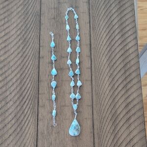 Handcrafted Silver Larimar Teardrop Necklace w/matching bracelet